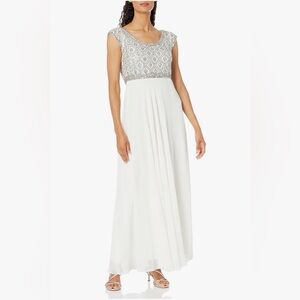 J Kara Women's Scoop Neck Cap Sleeve Beaded Bodice Popover Flare Dress- SIZE 8